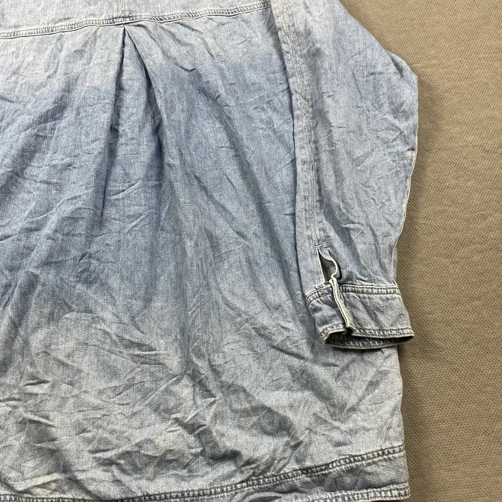 Free People Jacket Womens Medium Blue Denim Long Chore Coat Button Henley Dress - Picture 8 of 14
